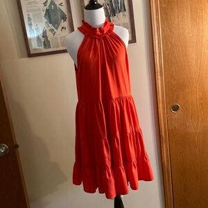 Dark Orange High Neck sleeveless shirt dress